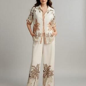 Women's Rayon Co-Ord Set | Printed Shirt and Pant Set for Women | Casual Two Piece Lounge Outfit