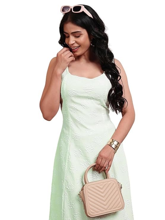 Leriya Fashion Women’s Jacquard Sleeveless Maxi Dress | Round Neck A-Line Long Dress for Party