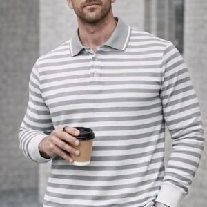 Mack Jonney Men’s Premium Striped Polo T-Shirt | Long Sleeve Cotton Blend | Casual & Smart Wear