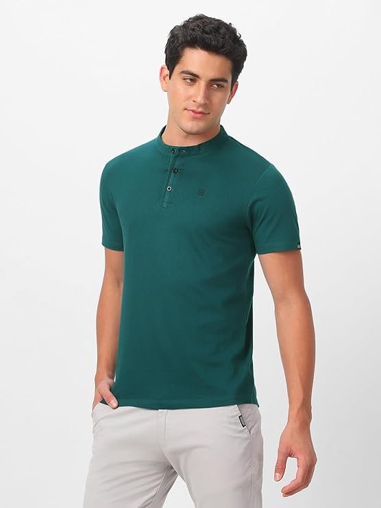 Urbano Fashion Men's Solid Mandarin Collar Slim Fit T-shirt |urbano fit - Image 3