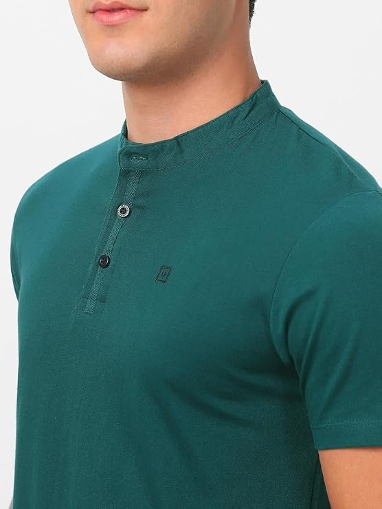 Urbano Fashion Men's Solid Mandarin Collar Slim Fit T-shirt |urbano fit - Image 2