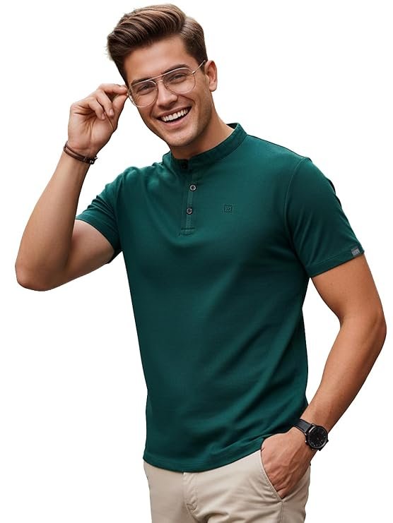 Urbano Fashion Men's Solid Mandarin Collar Slim Fit T-shirt |urbano fit